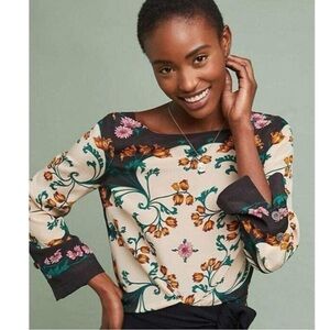 Maeve by Anthropologie Florence Silk Floral Blouse Size US 2